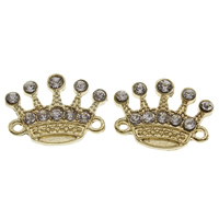 Rhinestone Zinc Alloy Connector, Crown, gold color plated, with rhinestone & 1/1 loop, lead & cadmium free Approx 1mm 
