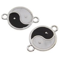 Enamel Zinc Alloy Connector, Flat Round, platinum color plated, ying yang & 1/1 loop, lead & cadmium free Approx 2mm 