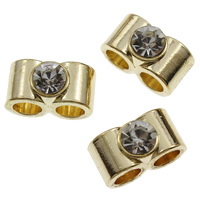 Barrita Separadora de Aleación de Zinc, chapado en color dorado, con diamantes de imitación & 2-sarta, libre de plomo & cadmio, 8x15x10mm, agujero:aproximado 5mm, Vendido por UD