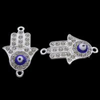 Evil Eye Jewelry Connector, Zinc Alloy, Evil Eye Hamsa, silver color plated, Islamic jewelry & enamel & with rhinestone & 1/1 loop, lead & cadmium free Approx 2mm 