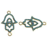 Rhinestone Zinc Alloy Connector, Evil Eye Hamsa, gold color plated, Islamic jewelry & with resin rhinestone & enamel & 1/1 loop, lead & cadmium free Approx 1mm 