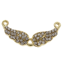 Rhinestone Zinc Alloy Connector, Angel Wing, gold color plated, with rhinestone & 1/1 loop, lead & cadmium free Approx 1mm 