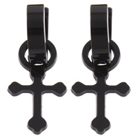 Huggie Hoop Drop Earring, нержавеющая сталь, Kресты, черный покрытием, съемный 12ПК/Лот, продается Лот