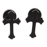 Stainless Steel Ear Piercing Jewelry, Cross, black ionic, detachable 