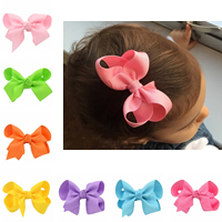 Children Hair Clip, Grosgrain Ribbon, with iron clip, Bowknot, platinum color plated 