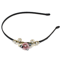 Hair Bands, Iron, with ABS Plastic Pearl & Satin Ribbon & Zinc Alloy, Flower, gold color plated, lead & cadmium free 