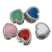 Enamel Zinc Alloy European Beads, Heart, platinum color plated, without troll Approx 5mm 