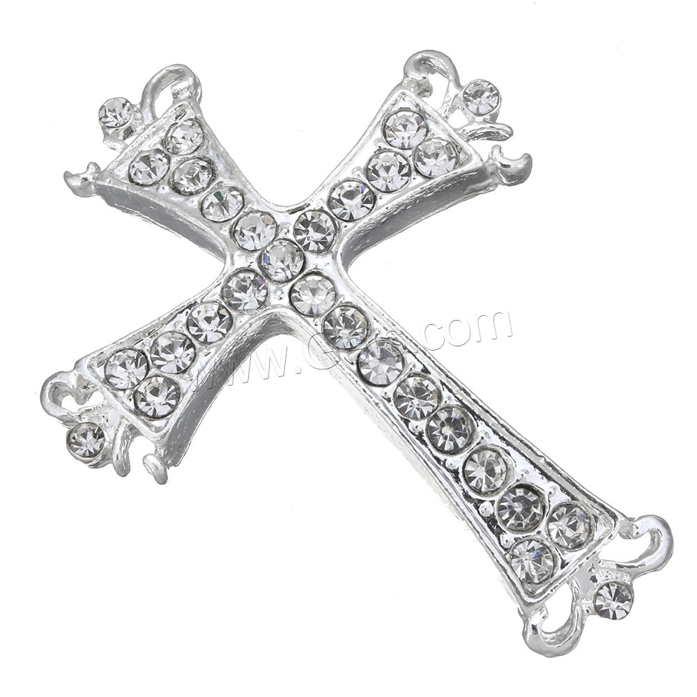 Rhinestone Zinc Alloy Beads, Cross, plated, with rhinestone, more colors for choice, 31x41x5mm, Hole:Approx 2.5x2mm, Sold By PC
