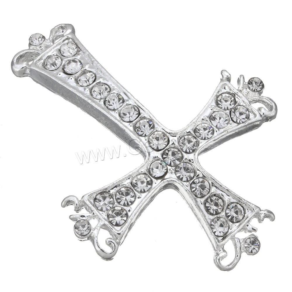 Rhinestone Zinc Alloy Beads, Cross, plated, with rhinestone, more colors for choice, 31x41x5mm, Hole:Approx 2.5x2mm, Sold By PC