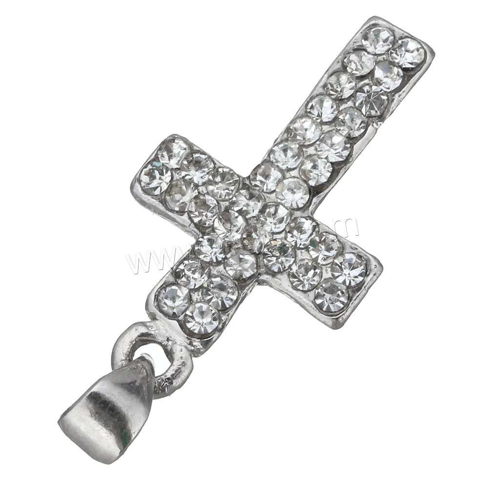 Colgantes de Aleación de Zinc en Forma Cruces, chapado, con diamantes de imitación, más colores para la opción, 13.5x23.5x3mm, agujero:aproximado 4mm, Vendido por UD