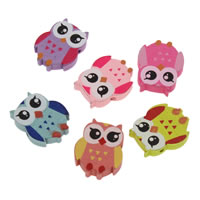 Dyed Wood Beads, Owl, printing, mixed colors Approx 1mm 