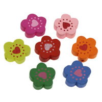 Dyed Wood Beads, Flower, printing, mixed colors Approx 1mm 