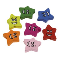 Wood Smile Face Pattern Bead, Star, printing, mixed colors Approx 1mm 