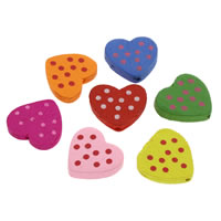 Dyed Wood Beads, Heart, printing, mixed colors Approx 1mm 
