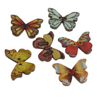 Деревянные кнопку 2 отверстия, деревянный, бабочка, Печать & смешанная картина отверстие:Приблизительно 1mm, 1000ПК/сумка, продается сумка