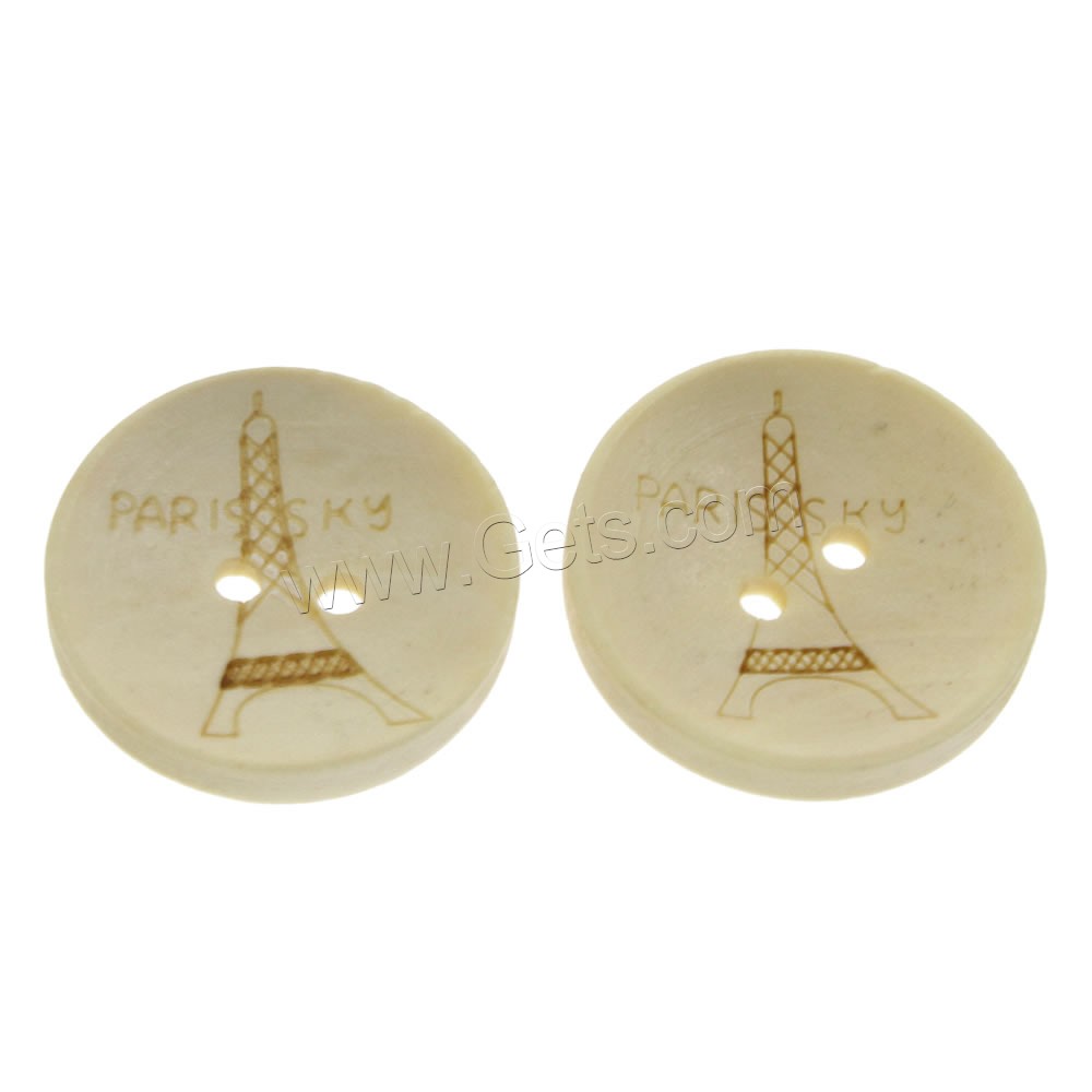 2 Hole Wood Button, Flat Round, printing & different size for choice & with letter pattern, beige, Hole:Approx 1mm, 1000PCs/Bag, Sold By Bag