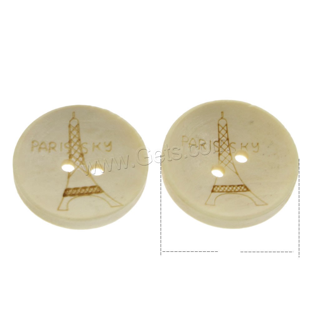 2 Hole Wood Button, Flat Round, printing & different size for choice & with letter pattern, beige, Hole:Approx 1mm, 1000PCs/Bag, Sold By Bag