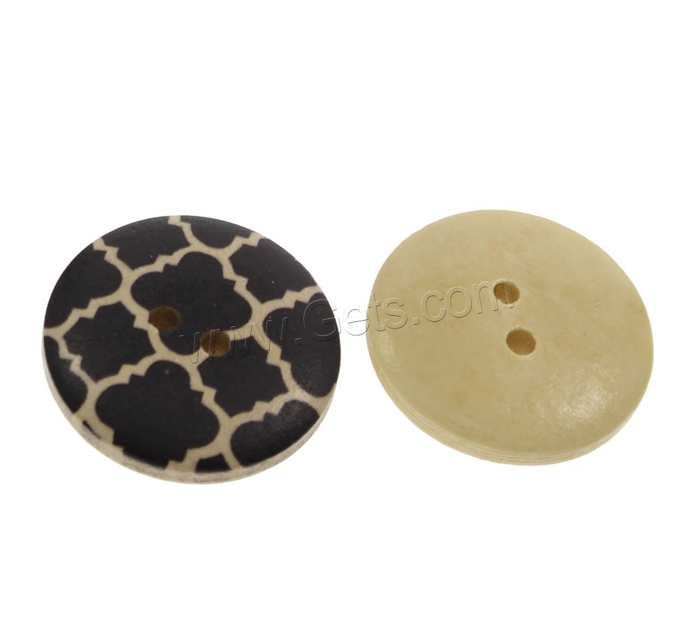 2 Hole Wood Button, Flat Round, printing & mixed pattern & different size for choice, Hole:Approx 1mm, 1000PCs/Bag, Sold By Bag