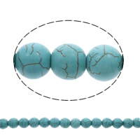 Synthetische Türkis Perlen, rund, blau, 12mm, Bohrung:ca. 1mm, Länge:ca. 15.5 ZollInch, ca. 37PCs/Strang, verkauft von Strang