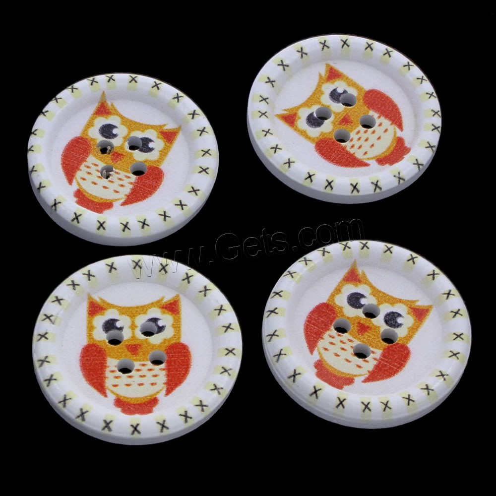 4 Hole Wood Button, Flat Round, printing & different size for choice, multi-colored, Hole:Approx 1mm, 1000PCs/Bag, Sold By Bag