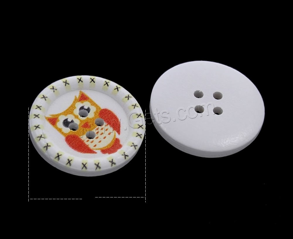 4 Hole Wood Button, Flat Round, printing & different size for choice, multi-colored, Hole:Approx 1mm, 1000PCs/Bag, Sold By Bag