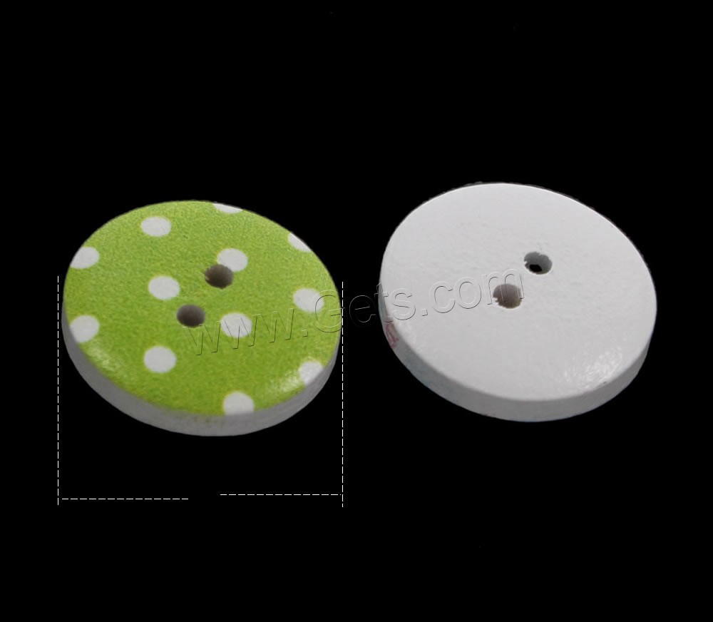 2-Loch Holz Knopf, flache Runde, Drucken & gemischtes Muster & verschiedene Größen vorhanden, Bohrung:ca. 1mm, 1000PCs/Tasche, verkauft von Tasche