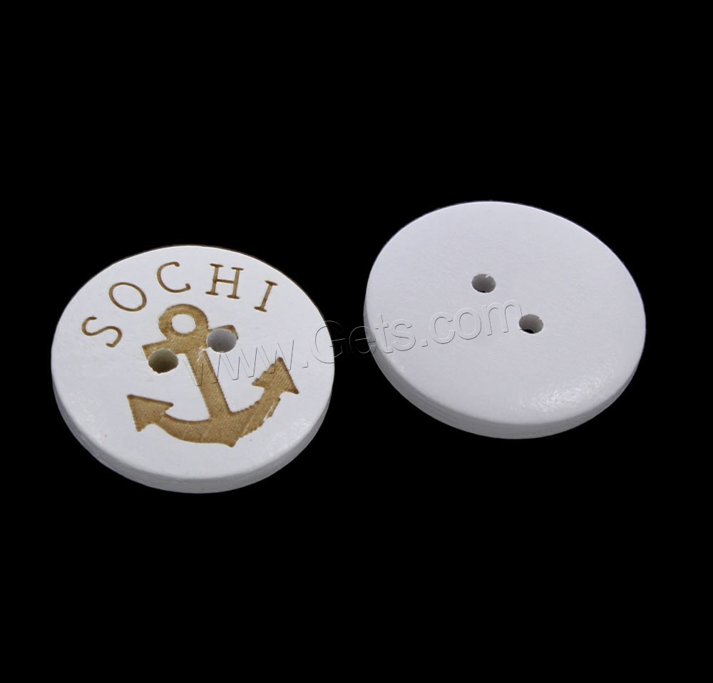2 Hole Wood Button, Flat Round, different size for choice & with letter pattern, white, Hole:Approx 1mm, 1000PCs/Bag, Sold By Bag
