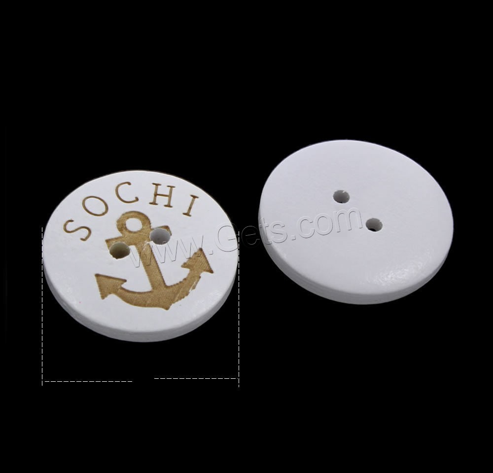 2-Loch Holz Knopf, flache Runde, verschiedene Größen vorhanden & mit Brief Muster, weiß, Bohrung:ca. 1mm, 1000PCs/Tasche, verkauft von Tasche