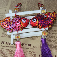 Silk Hanging Decoration, with Nylon Cord, Fish, mixed colors 