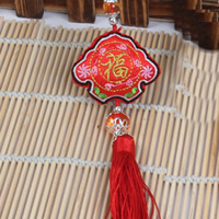 seda decoración colgando, con cordón de nylon, Rojo, 33cm, 5x6cm, Vendido por UD