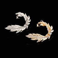 Earring Cuff and Wraps, Zinc Alloy, stainless steel post pin, Leaf, plated, with cubic zirconia & with rhinestone 