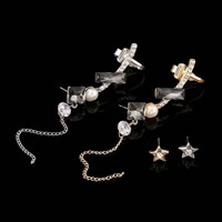 Zinc Alloy Earring Set, with Glass Pearl, stainless steel post pin, plated, with cubic zirconia & with rhinestone 14mm, 42mm 