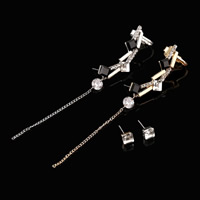 Zinc Alloy Earring Set, stainless steel post pin, plated, with cubic zirconia & with rhinestone 10mm, 42mm 