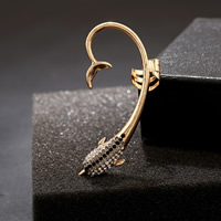Earring Cuff and Wraps, Zinc Alloy, with rubber earnut, stainless steel post pin, Dolphin, gold color plated, with rhinestone 