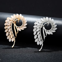 Earring Cuff and Wraps, Zinc Alloy, with rubber earnut & Cats Eye, stainless steel post pin, Peacock, plated, with rhinestone 