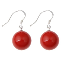 Coral Drop Earring, Natural Coral, iron earring hook, Round, platinum color plated, natural, red 