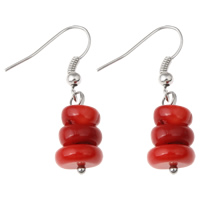 Coral Drop Earring, Natural Coral, iron earring hook, platinum color plated, natural, red 