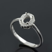 925 Sterling Silver Bezel Ring Base, Flat Oval, adjustable & micro pave cubic zirconia, 18mm, Inner Approx US Ring 