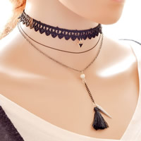 Gothic Necklace, Lace, with Waxed Linen Cord & iron chain & Zinc Alloy, with 5cm extender chain, Cone, plated, with painted & twist oval chain & , 330mm Approx 13 Inch 