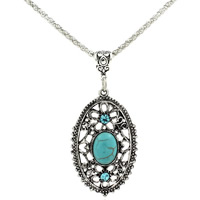 Zinc Alloy Iron Chain Necklace, with iron chain & Synthetic Turquoise, with 5cm extender chain, Flat Oval, antique silver color plated, lantern chain & with rhinestone, lead & cadmium free Approx 18.5 Inch 