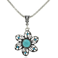 Zinc Alloy Iron Chain Necklace, with iron chain & Synthetic Turquoise, with 5cm extender chain, Flower, antique silver color plated, lantern chain & with rhinestone, lead & cadmium free Approx 18.5 Inch 