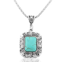 Zinc Alloy Iron Chain Necklace, with iron chain & Synthetic Turquoise, with 5cm extender chain, Rectangle, antique silver color plated, lantern chain, lead & cadmium free Approx 18.5 Inch 