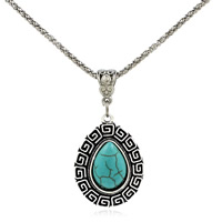 Zinc Alloy Iron Chain Necklace, with iron chain & Synthetic Turquoise, with 5cm extender chain, Teardrop, antique silver color plated, lantern chain, lead & cadmium free Approx 18.5 Inch 