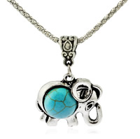 Zinc Alloy Iron Chain Necklace, with iron chain & Synthetic Turquoise, with 5cm extender chain, Elephant, antique silver color plated, lantern chain, lead & cadmium free Approx 18.5 Inch 