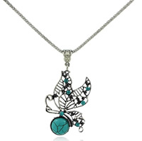 Zinc Alloy Iron Chain Necklace, with iron chain & Synthetic Turquoise, with 5cm extender chain, Butterfly, antique silver color plated, lantern chain & with rhinestone, lead & cadmium free Approx 18.5 Inch 