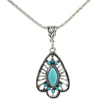 Zinc Alloy Iron Chain Necklace, with iron chain & Synthetic Turquoise, with 5cm extender chain, antique silver color plated, lantern chain & with rhinestone, lead & cadmium free Approx 18.5 Inch 