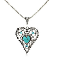 Zinc Alloy Iron Chain Necklace, with iron chain & Synthetic Turquoise, with 5cm extender chain, Heart, antique silver color plated, lantern chain & with rhinestone, lead & cadmium free Approx 18.5 Inch 
