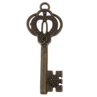 Zinklegierung Schlüssel Anhänger, antike Bronzefarbe plattiert, frei von Blei & Kadmium, 18x45x2.5mm, Bohrung:ca. 1mm, ca. 500PCs/kg, verkauft von kg