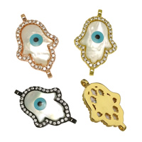 Evil Eye Jewelry Connector, Brass, with White Shell, Evil Eye Hamsa, plated, natural & Islamic jewelry & micro pave cubic zirconia & enamel & 1/1 loop Approx 1.5mm 