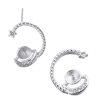 Sterling Silver Earring Stud Component, 925 Sterling Silver, Moon and Star, micro pave cubic zirconia 0.8mm, 0.8mm 